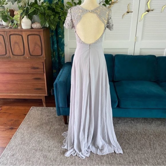 Maniju Lulus Savannah Days Short Sleeve Open Back Gown Maxi Dress Grey Gray New - Picture 10 of 16